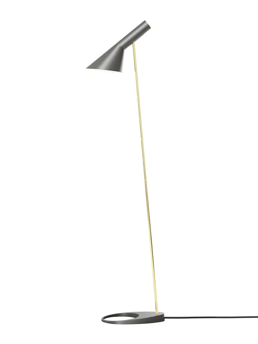 AJ Floor Lamp, grey/brass af Arne Jacobsen