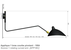 Big Wall Lamp w/1 Curved Arm af Serge Mouille