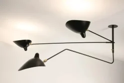 Ceiling Lamp w/2 Fixed Arms & 1 Curved Rotating Arm af Serge Mouille