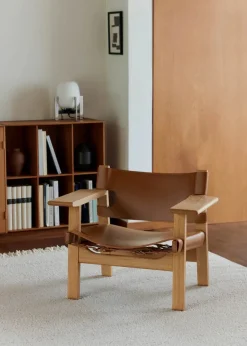 Den Spanske Stol i cognac læder, eg lys olie af Børge Mogensen