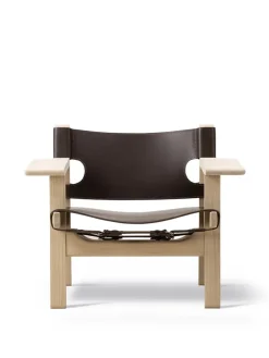 Den Spanske Stol i cognac læder, eg lys olie af Børge Mogensen