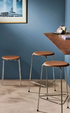 Dot Høj Barstol m. 4 ben, valnød læder af Arne Jacobsen