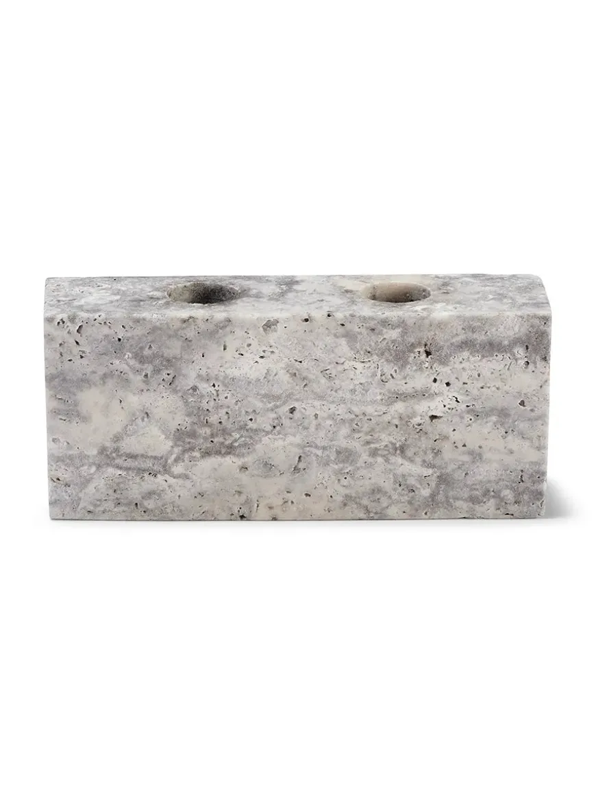 Epode Lysestage 14 cm, travertin silver fra Wabi Sabi Nordic