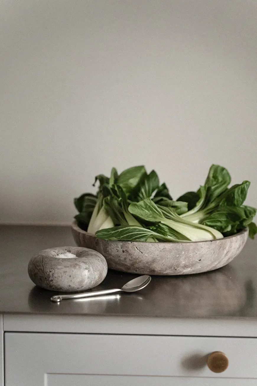 Hyben Skål, travertin silver fra Wabi Sabi Nordic