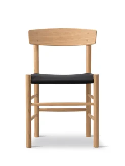 J39 Folkestolen Sædepolstret, Cognac Læder af Børge Mogensen