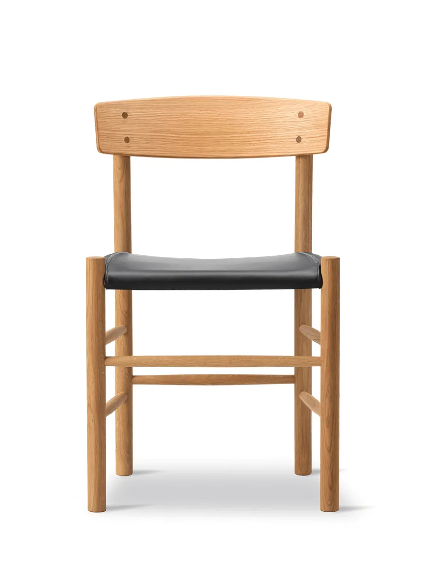 J39 Folkestolen Sædepolstret, Sort Læder af Børge Mogensen