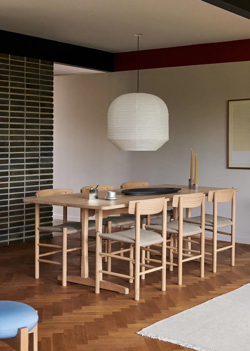 J39 Folkestolen Sædepolstret, Sort Læder af Børge Mogensen