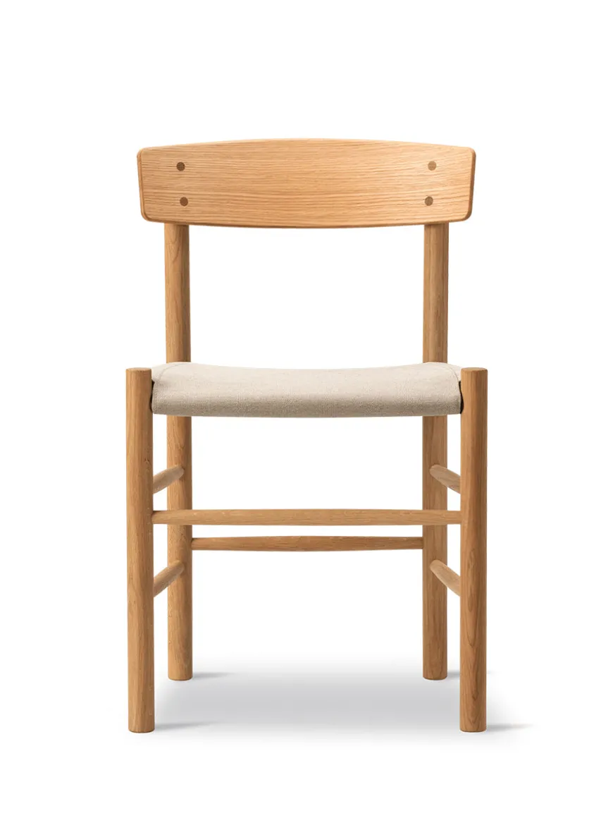 J39 Folkestolen Sædepolstret, Sort Læder af Børge Mogensen