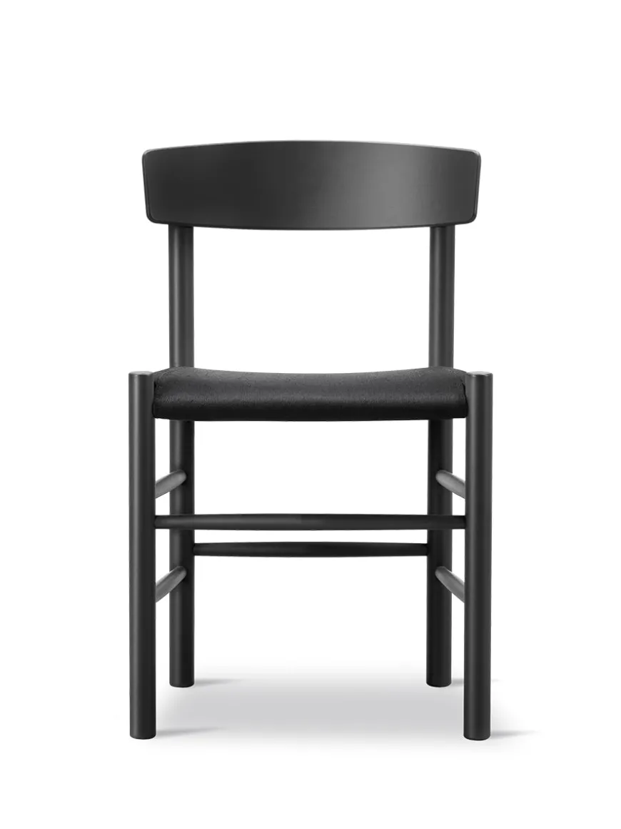 J39 Folkestolen Sædepolstret, Sort Læder af Børge Mogensen