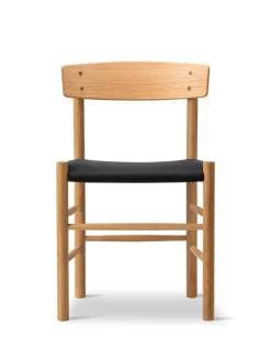 J39 Folkestolen Sædepolstret, Sort Læder af Børge Mogensen