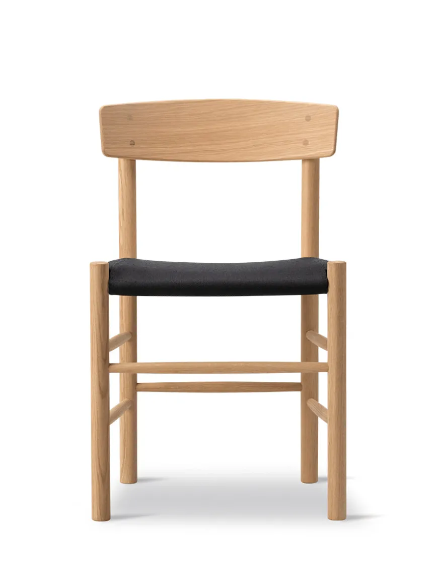 J39 Folkestolen Sædepolstret, Sort Læder af Børge Mogensen