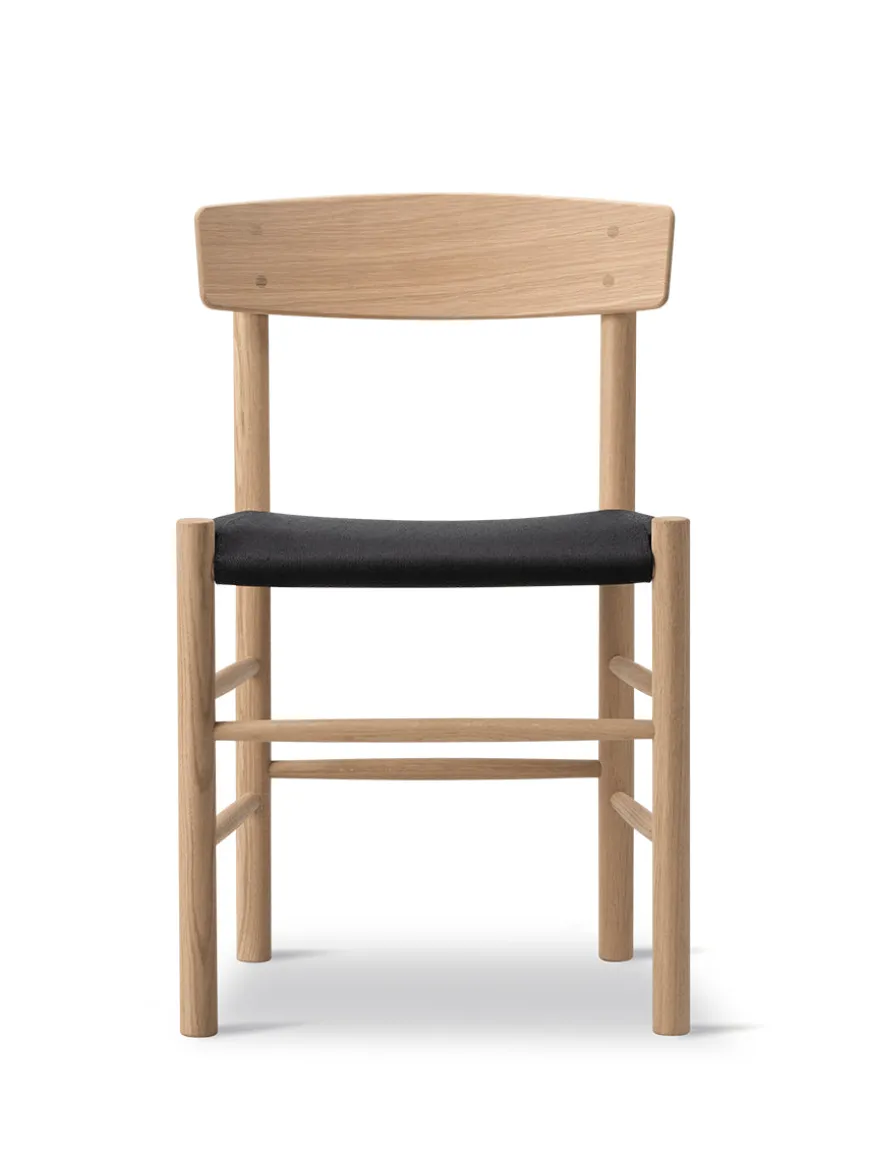 J39 Folkestolen Sædepolstret, Sort Læder af Børge Mogensen