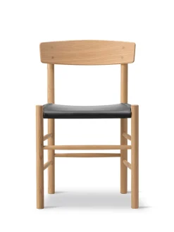 J39 Folkestolen Sædepolstret, Sort Læder af Børge Mogensen