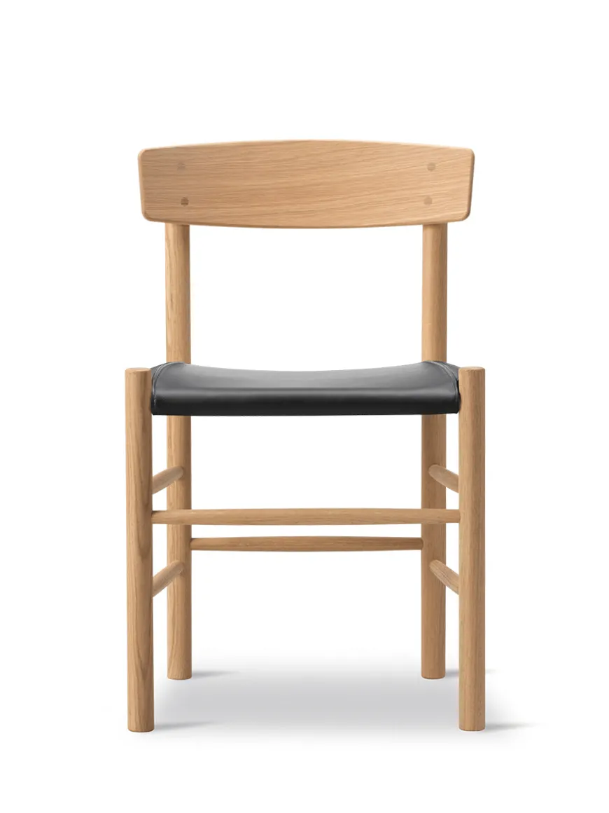 J39 Folkestolen Sædepolstret, Sort Læder af Børge Mogensen