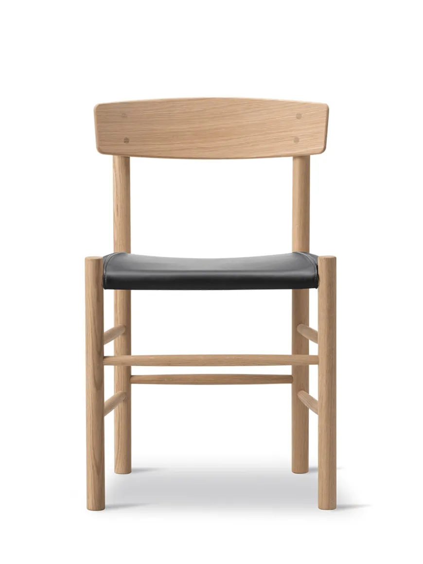 J39 Folkestolen Sædepolstret, Sort Læder af Børge Mogensen