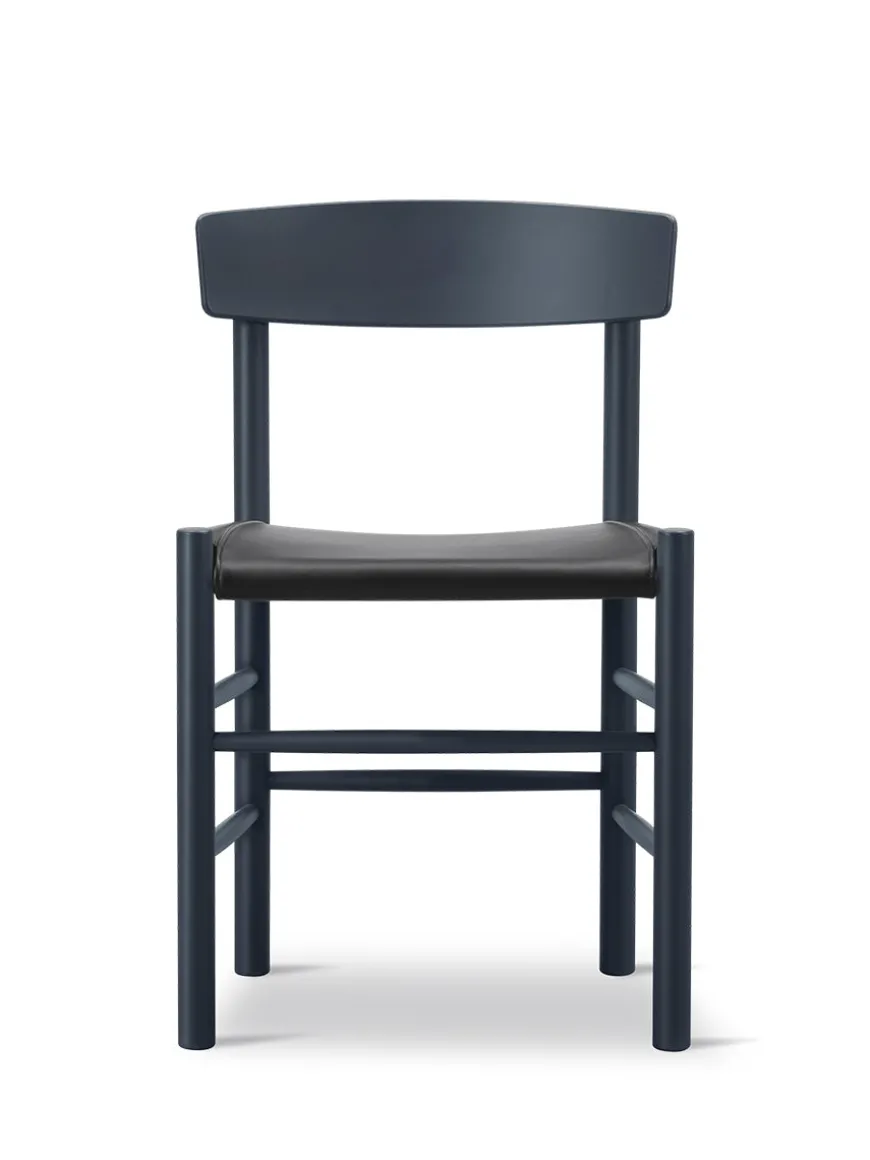 J39 Folkestolen Sædepolstret, Sort Læder af Børge Mogensen