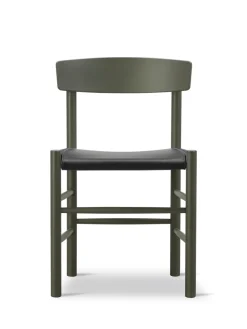 J39 Folkestolen Sædepolstret, Sort Læder af Børge Mogensen