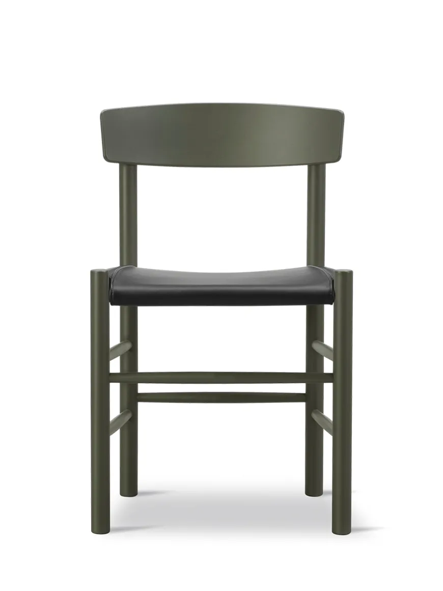 J39 Folkestolen Sædepolstret, Sort Læder af Børge Mogensen