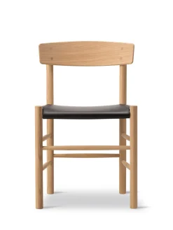 J39 Folkestolen Sædepolstret, Sort Læder af Børge Mogensen