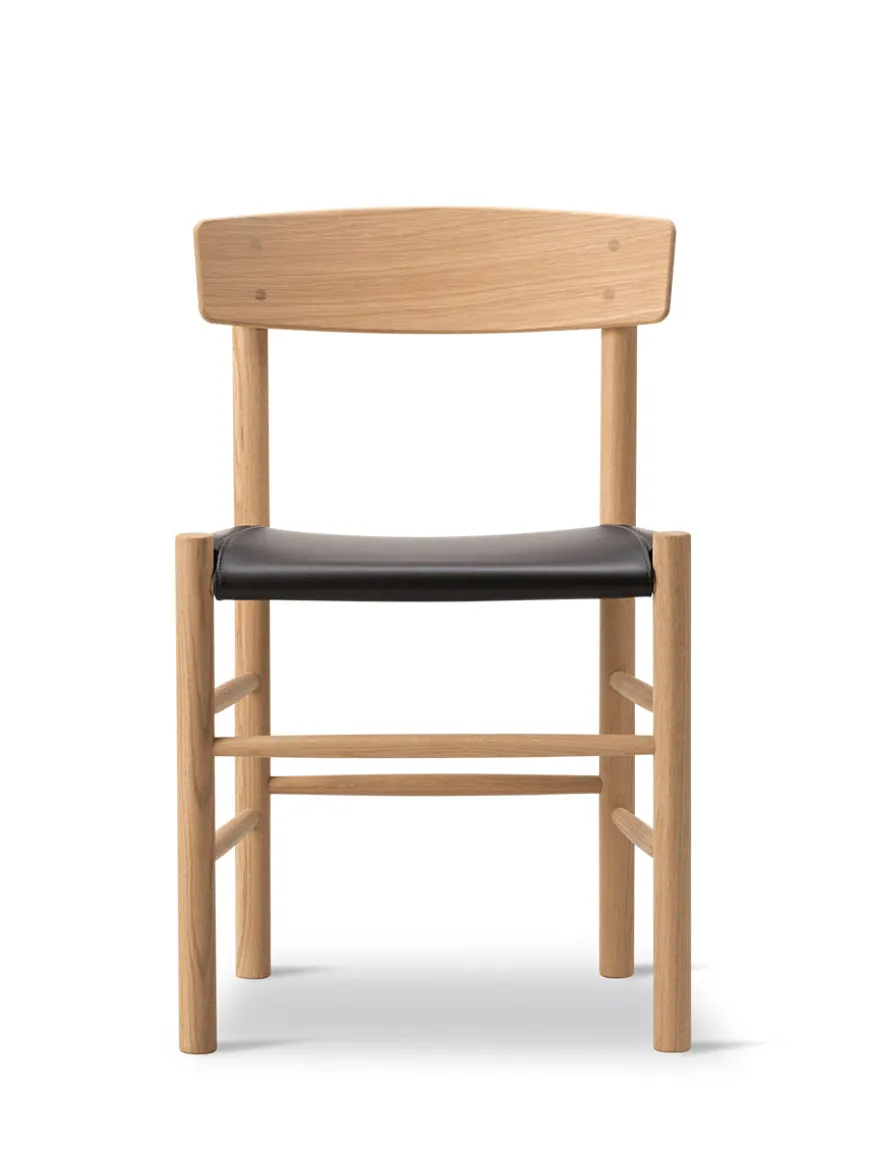 J39 Folkestolen Sædepolstret, Sort Læder af Børge Mogensen