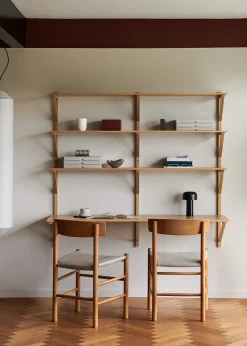 J39 Folkestolen Sædepolstret, Sort Læder af Børge Mogensen