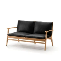 Rén Lounge sofa 2. pers sortmalet eg, sort læder fra Stellar Works