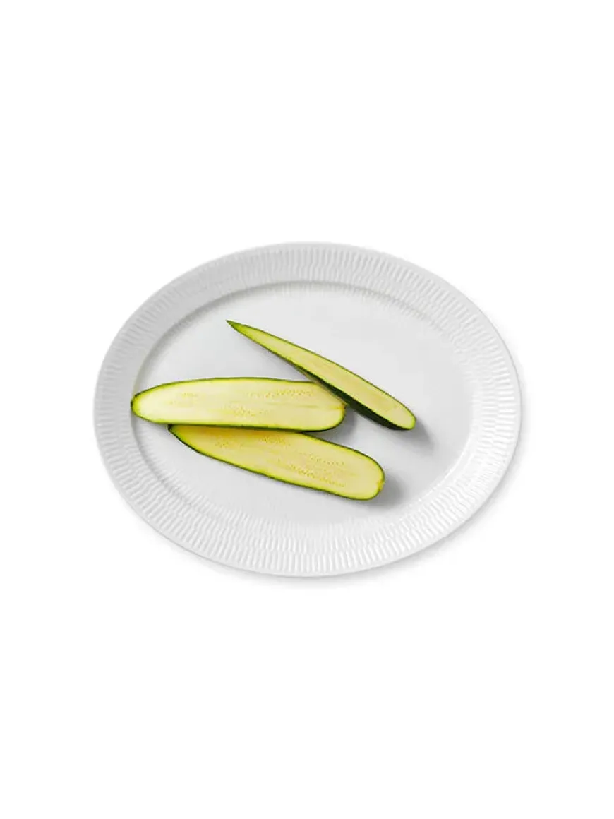 Royal Copenhagen Blå Mega Riflet, oval tallerken 34 cm