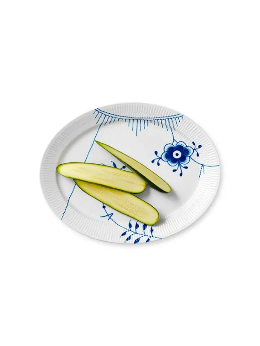 Royal Copenhagen Blå Mega Riflet, oval tallerken 34 cm