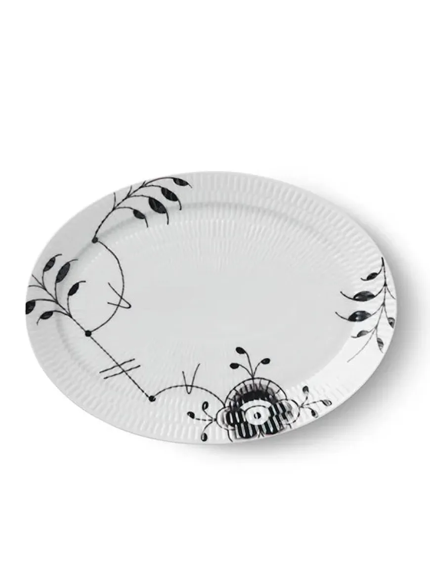 Royal Copenhagen Blå Mega Riflet, oval tallerken 28 cm