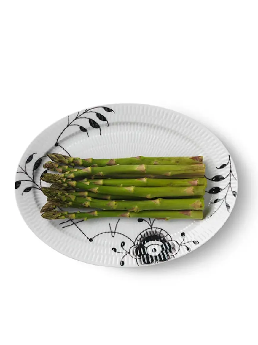 Royal Copenhagen Blå Mega Riflet, oval tallerken 28 cm