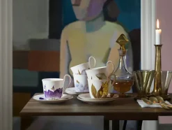 Royal Copenhagen Flora højhankskop med underkop, Stedmoderblomst