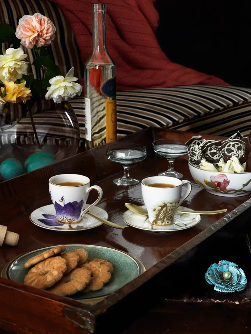 Royal Copenhagen Flora højhankskop med underkop, Kornblomst