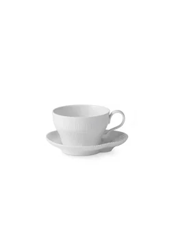 Royal Copenhagen Hvid Elements, kop med underkop 26 cl