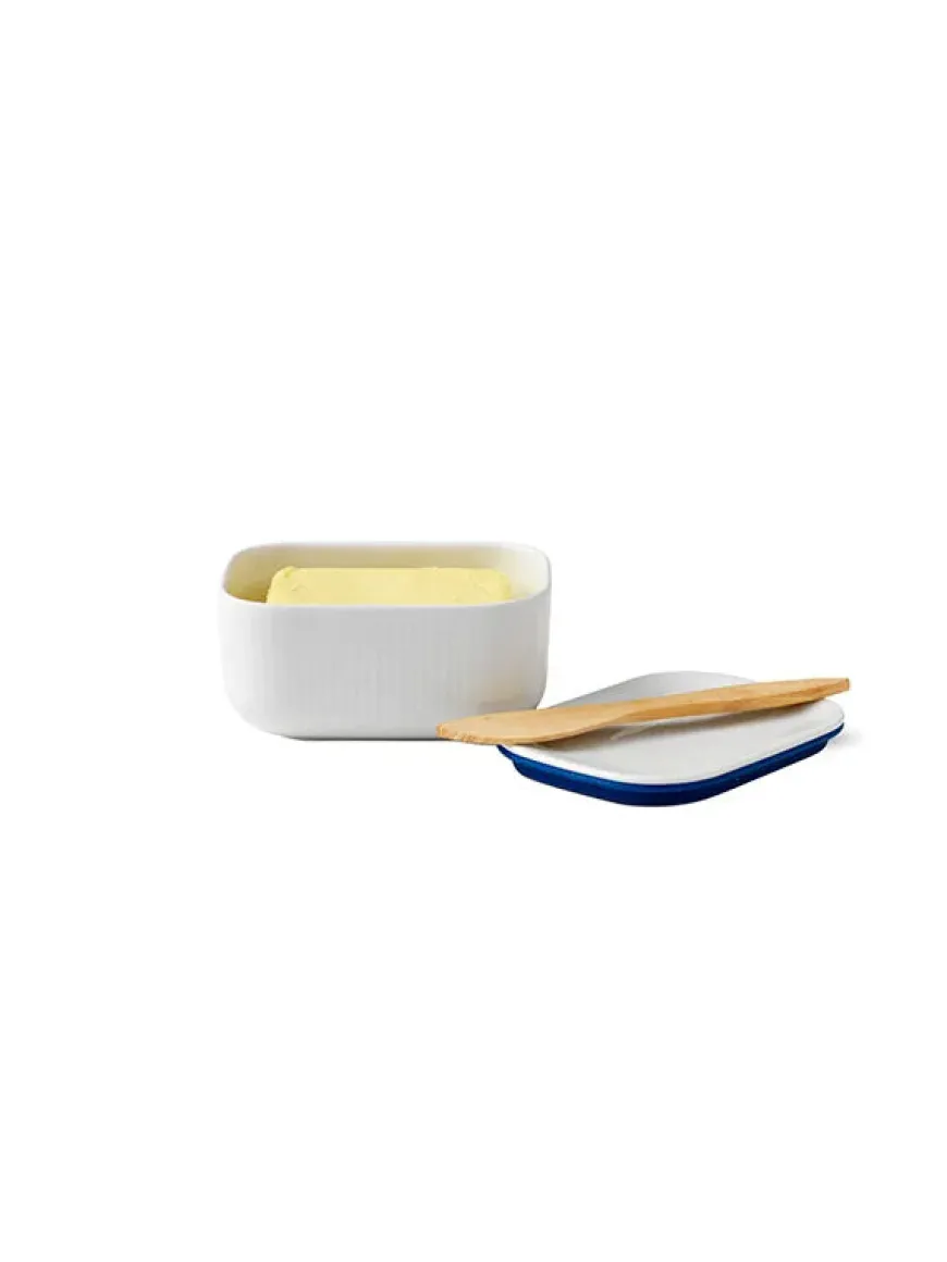 Royal Copenhagen Hvid Riflet, smørskål med låg