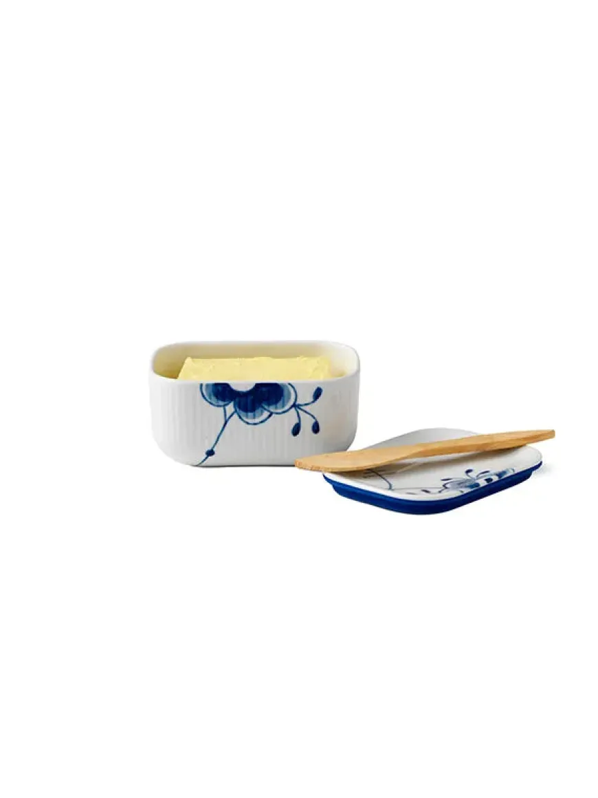 Royal Copenhagen Hvid Riflet, smørskål med låg